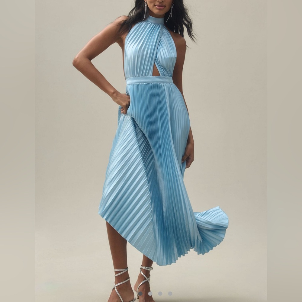 L'IDEE Renaissance Halter Side-Slit Pleated
Maxi Dress